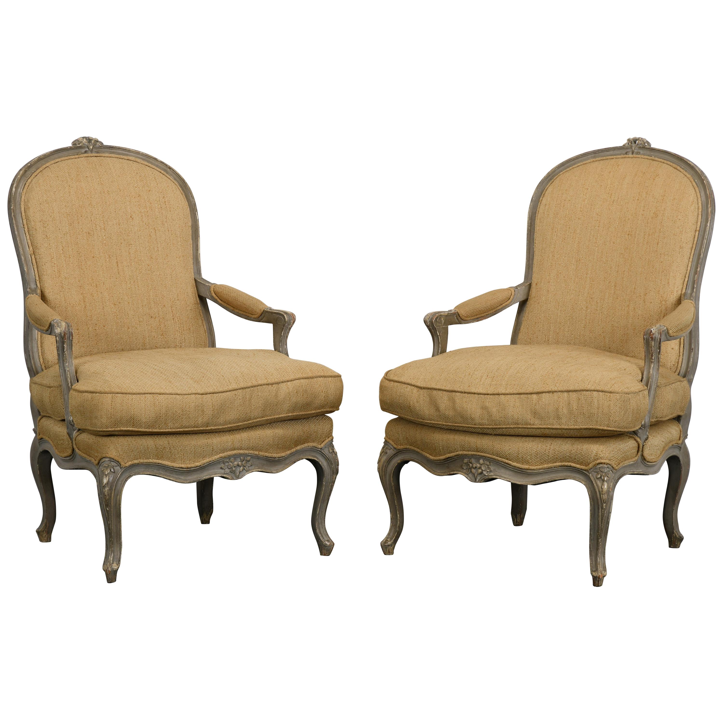 Pair of Louis XV Style Painted Armchairs, 1920s