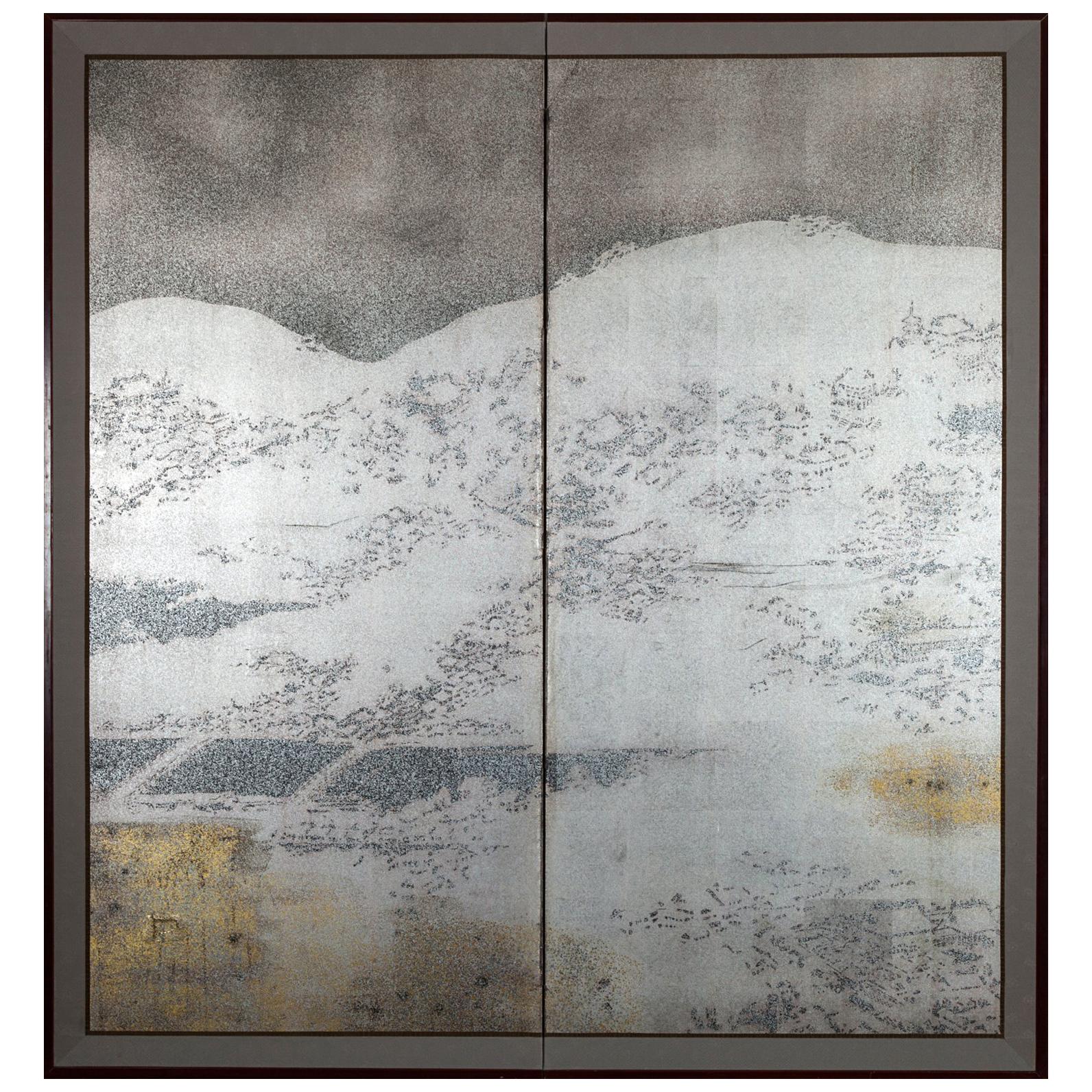 Japanese Two-Panel Screen Abstract Landscape of the Higashiyama Hills, Japan