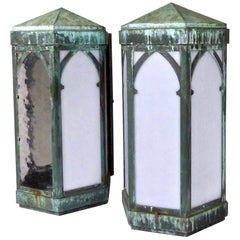 Pair of circa 1900 Hexagonal Copper Outdoor Wall Sconces