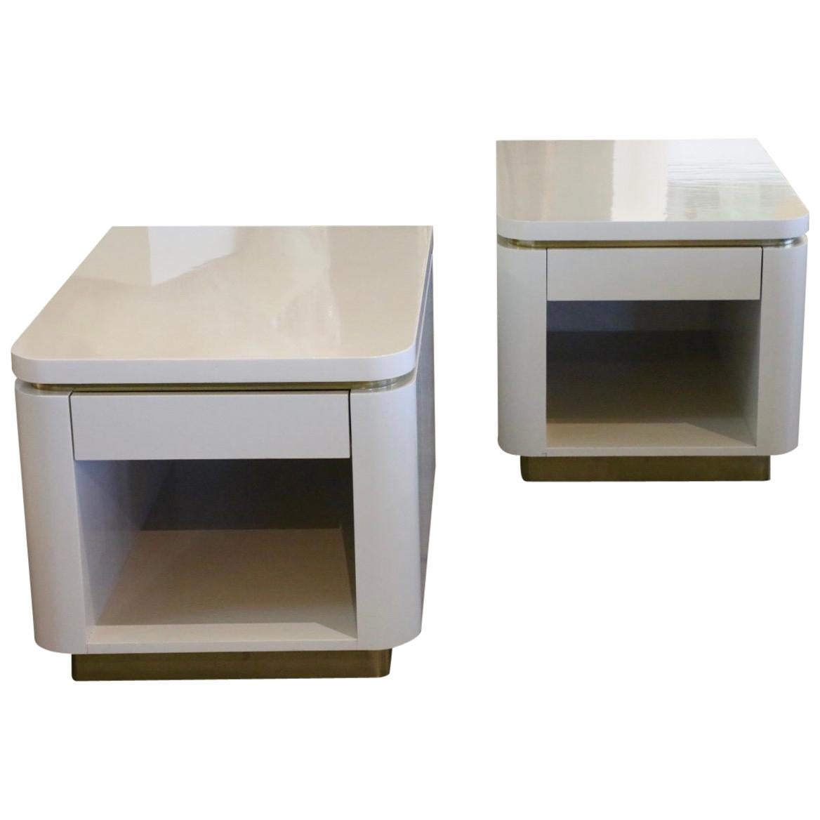 Pair of Steve Chase Designed Lacquer and Brass Nightstands