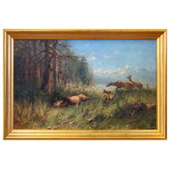 Used "Montana Landscape with Felled Elk" Original Oil Painting by John Fery