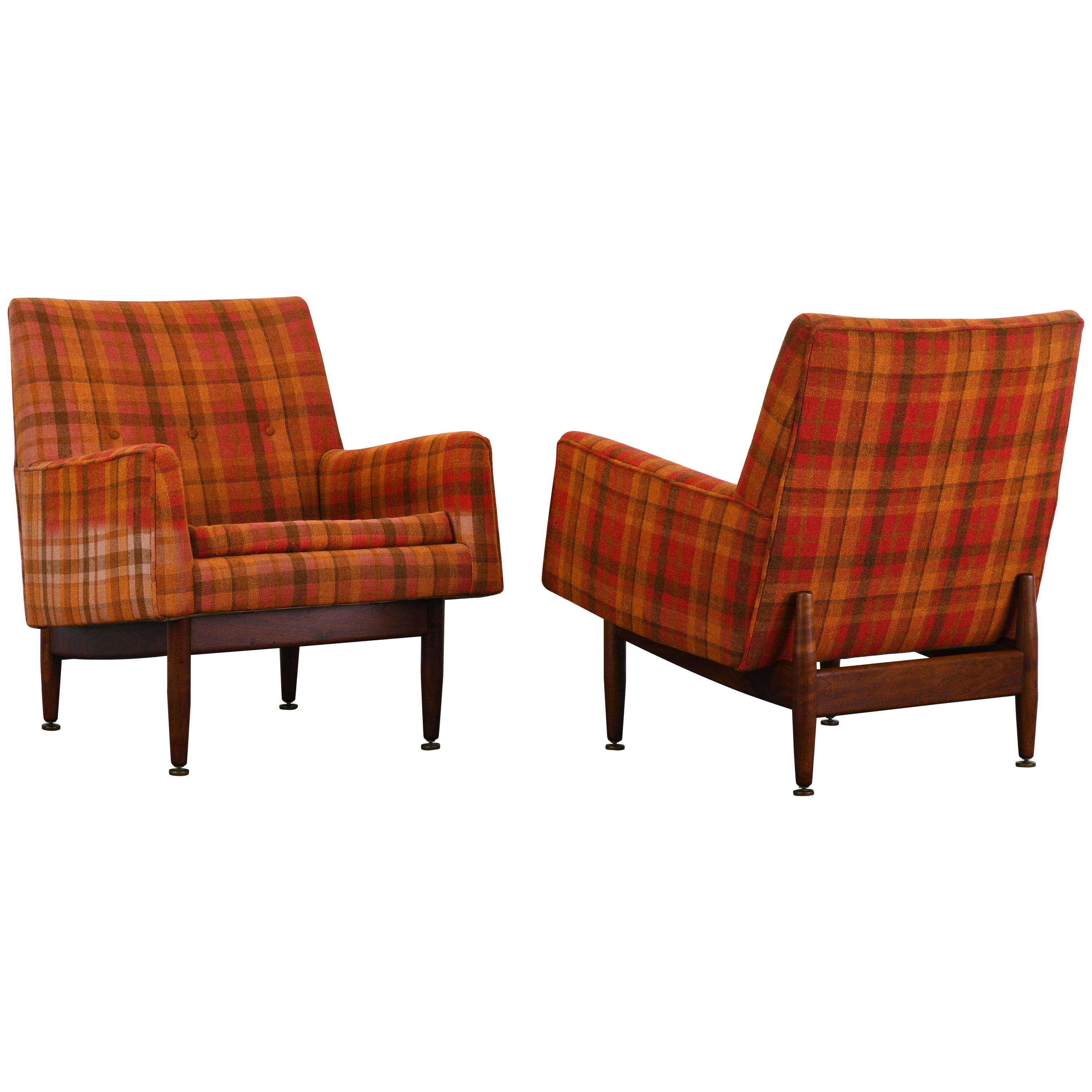 Pair of Jens Risom Walnut Lounge Chairs, 1953