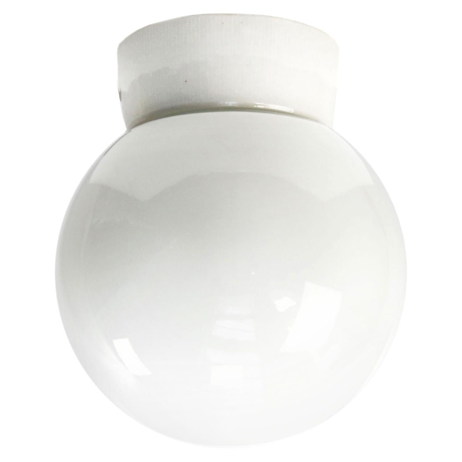 Large White Porcelain Vintage Industrial Opaline Glass Ceiling Lamps