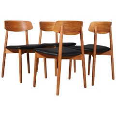 Harry Østergaard, Four Chairs in Oak and Black Leather, 1970s