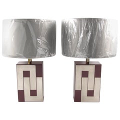 French Designer Philippe Jean Modernist 1790s Formica Chrome Table Lamp, a Pair
