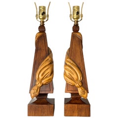 Retro Pair of Tassel Linen Motif Lamps Style of Dorothy Thorpe