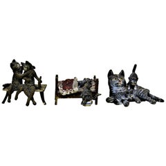 Antique Austrian Cast and Cold Painted Bronze Miniatures Cat Figurine Whimsy Lot