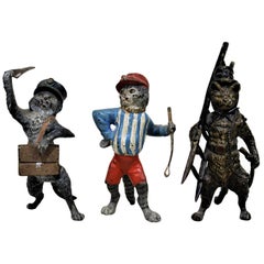 Antiguas miniaturas austriacas de bronce fundido y pintado en frío Figurita de gato Capricho Lote