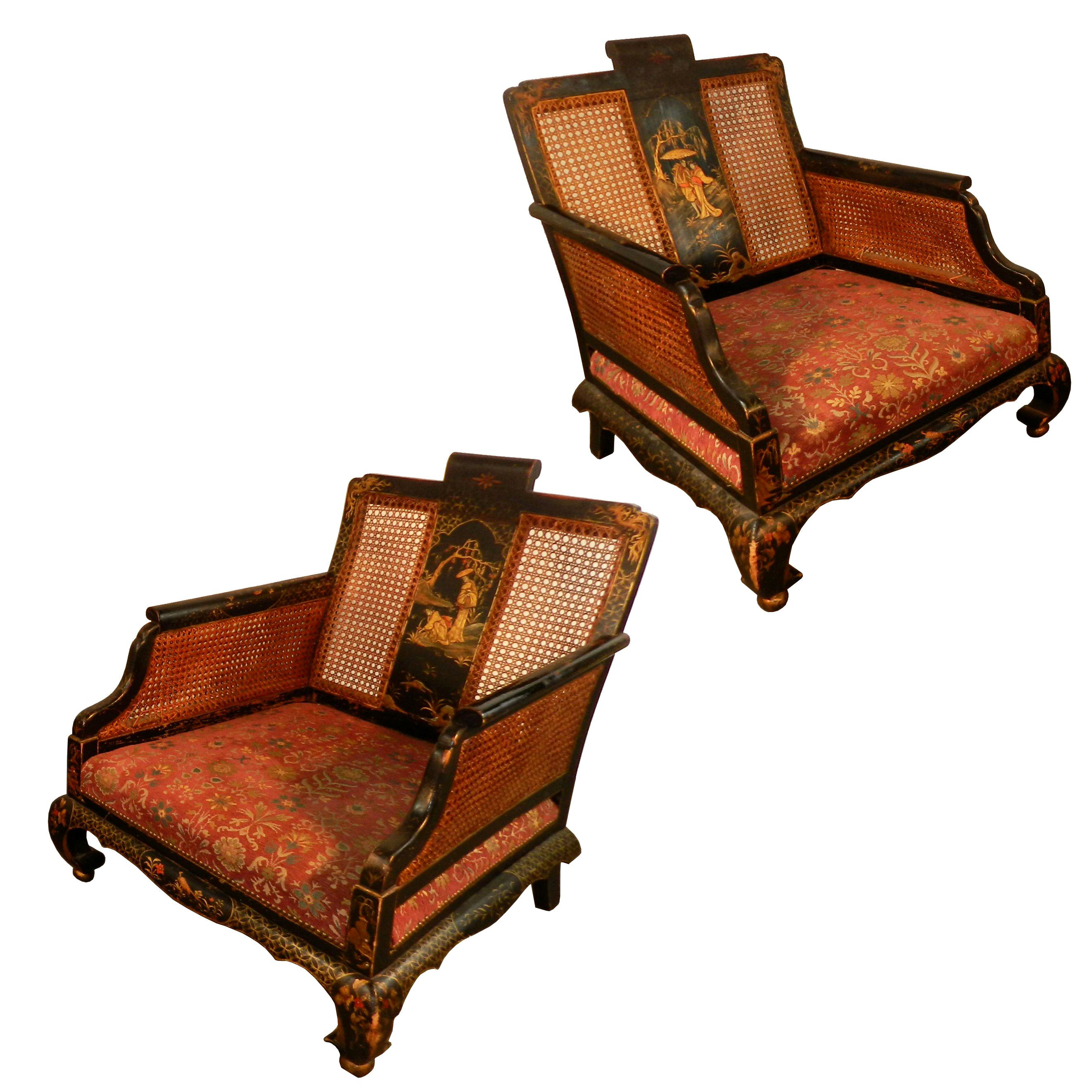 Pair of Lacquered Wood Armchairs, China, 19th Century