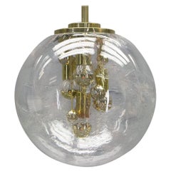 Huge Space Age Brass and Blown Glass Globe Ceiling Lamp, Doria Germany, 1960s