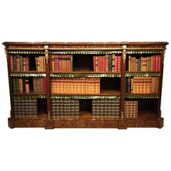 Burr Walnut, Ormolu Mounted and Marquetry Inlaid Victorian Open Bookcase