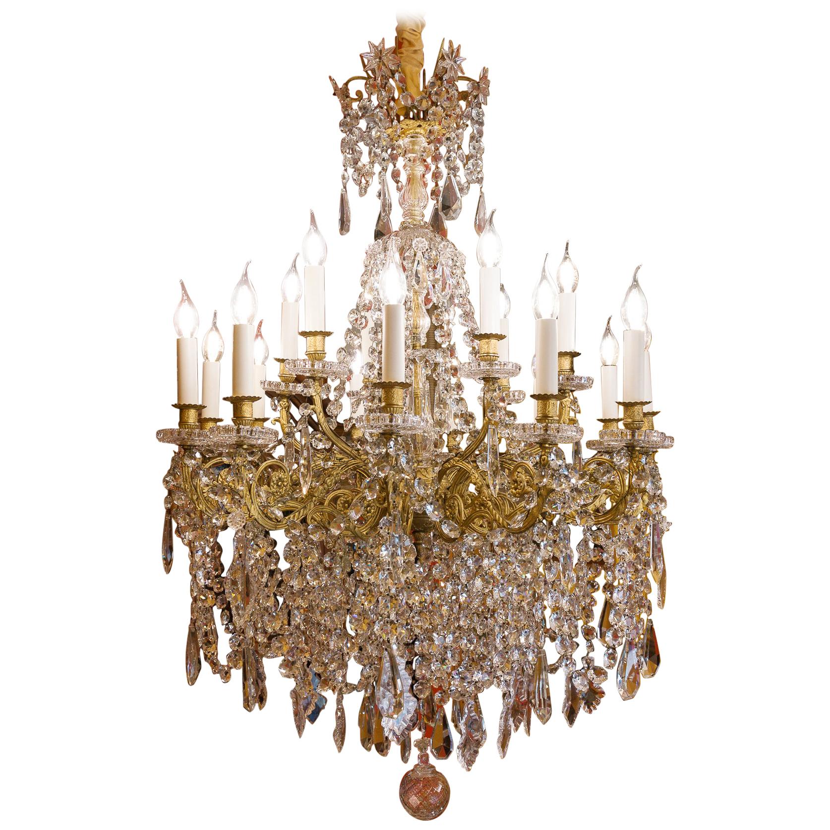 Late-19th Century Gilt-Bronze and Cut-Crystal Large Chandelier Sign by Baccarat