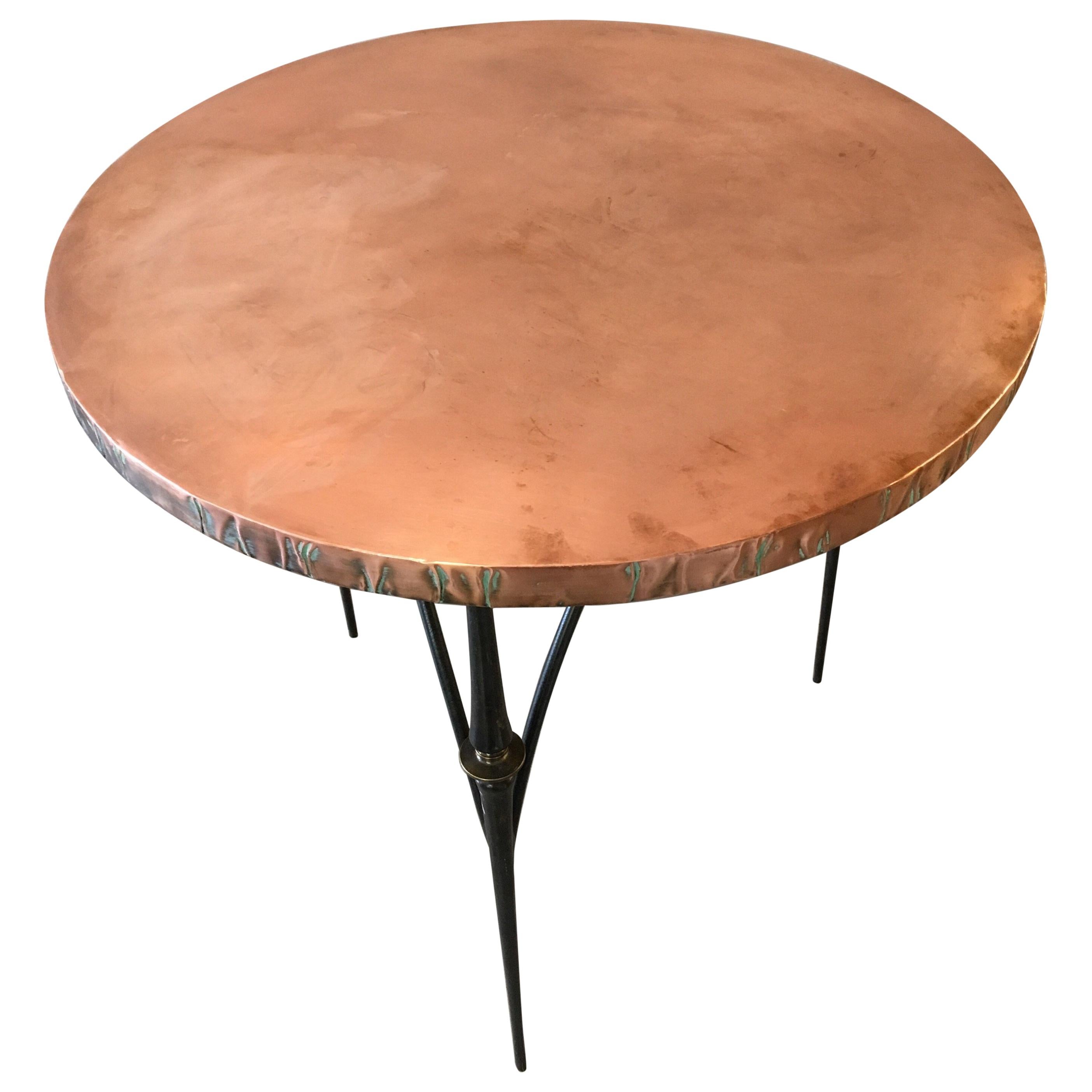 Three Matching Brutalist Sculptural Hammered Copper Centre Foyer Dining Tables