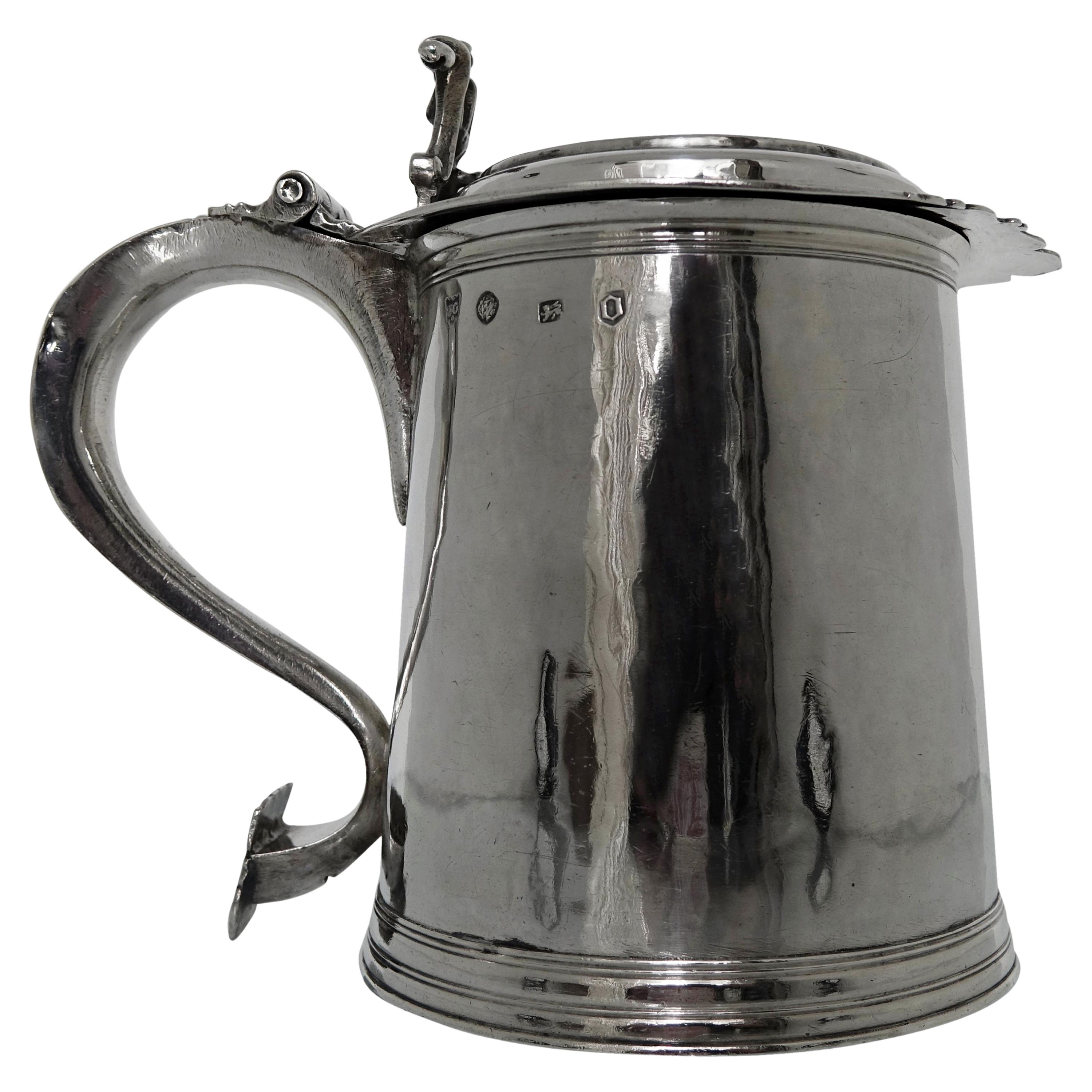 Large Antique 17th Century Silver Tankard London, 1691, Francis Garthorne For Sale