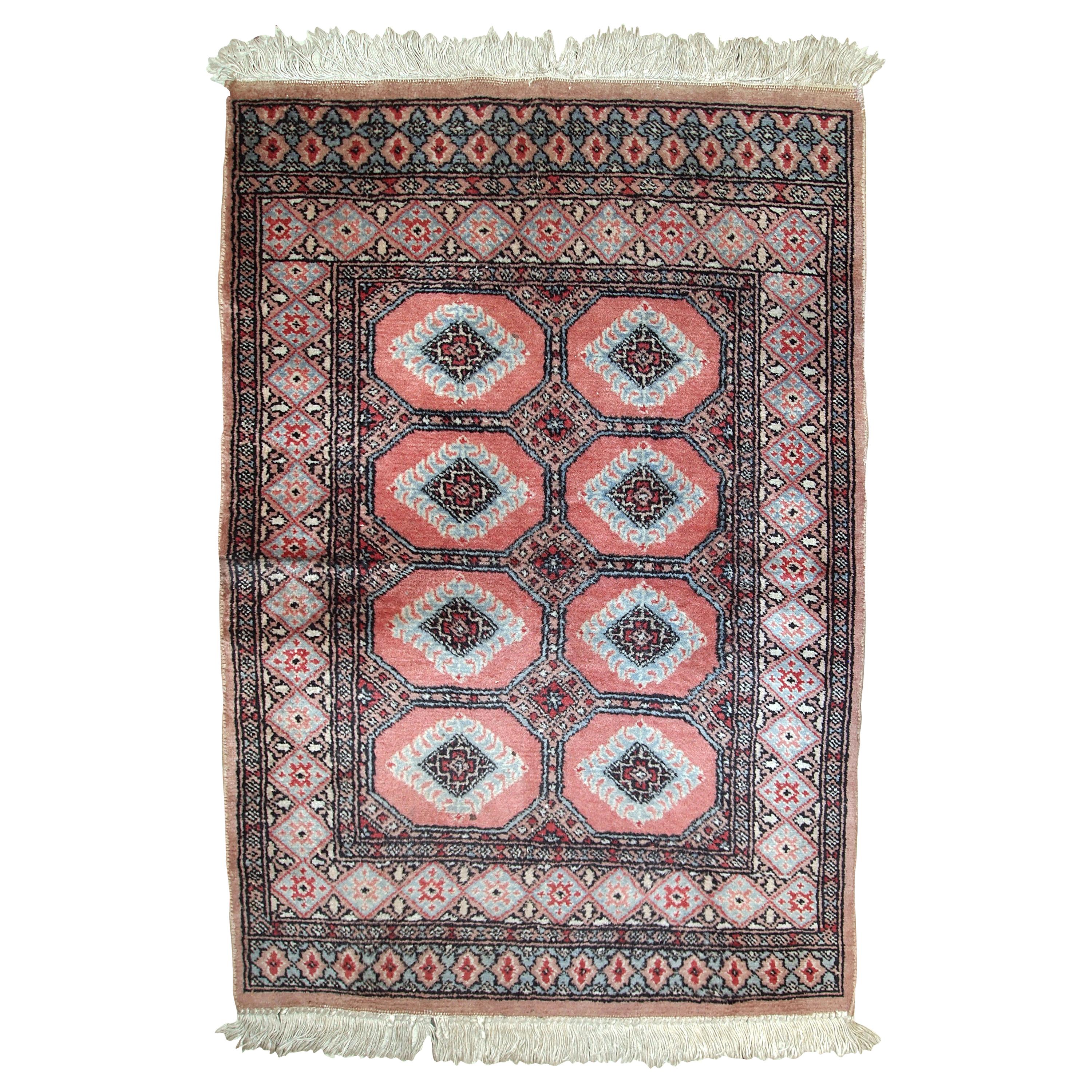 Handmade Vintage Uzbek Bukhara Rug, 1960s, 1C618 For Sale