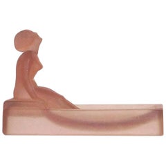 Art Deco Style H. Hoffman Frosted Pink Glass Soap Dish