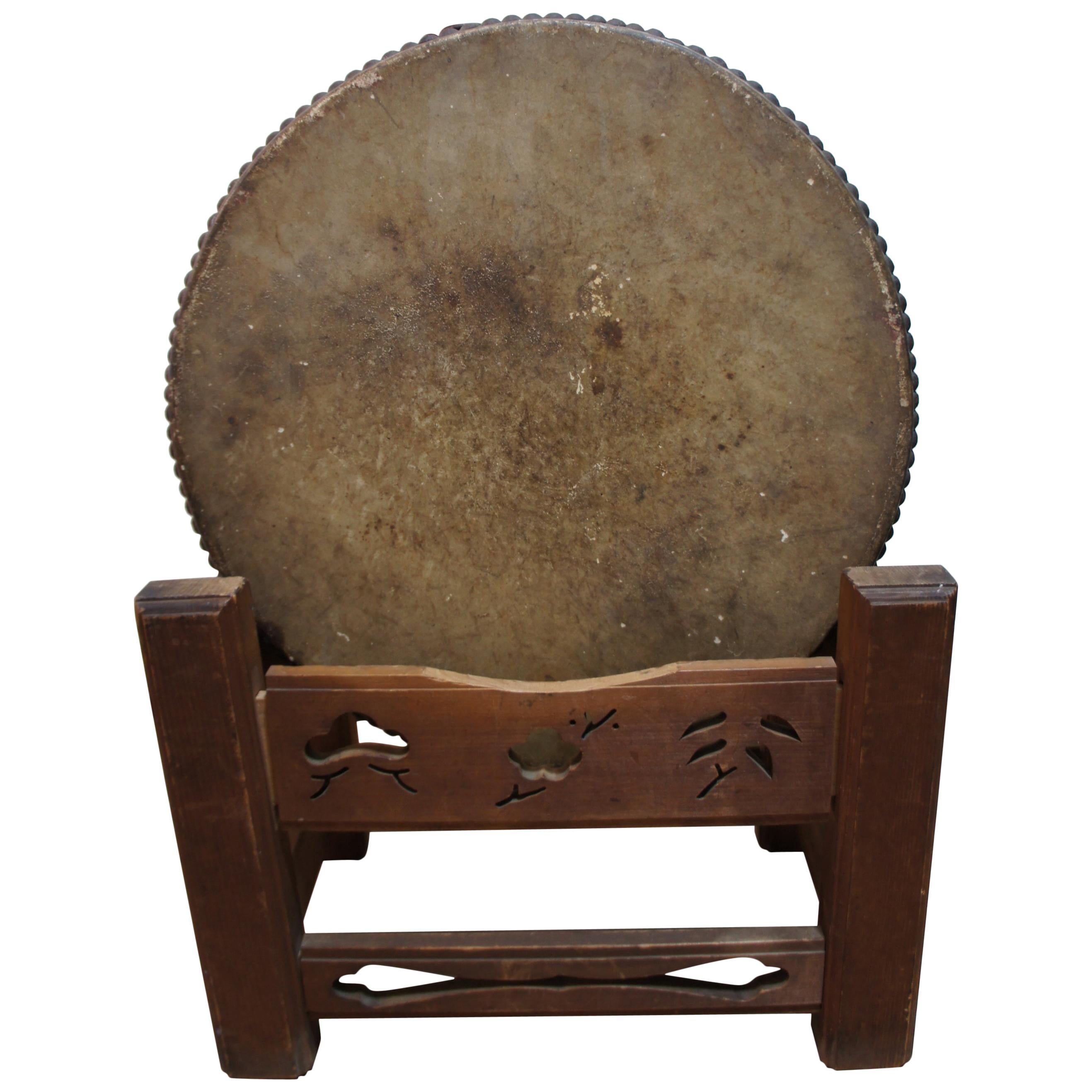 20th Century Japanese Traditional Keyaki Wood Flat Drum, Hira Taiko, 1930s For Sale