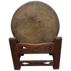 20th Century Japanese Traditional Keyaki Wood Flat Drum, Hira Taiko, 1930s