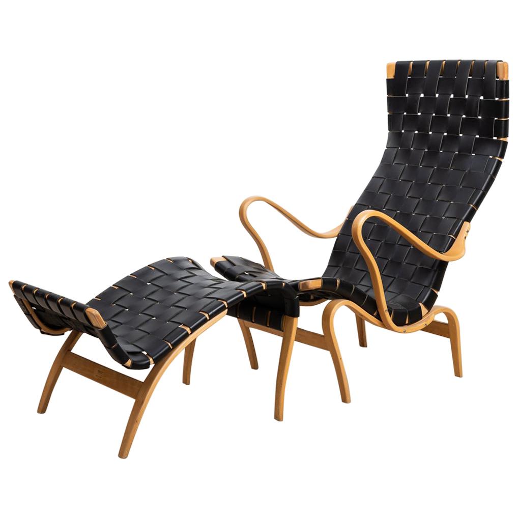 Bruno Matsson Lounge Chair Pernilla 2 and Ottoman Pernilla 69