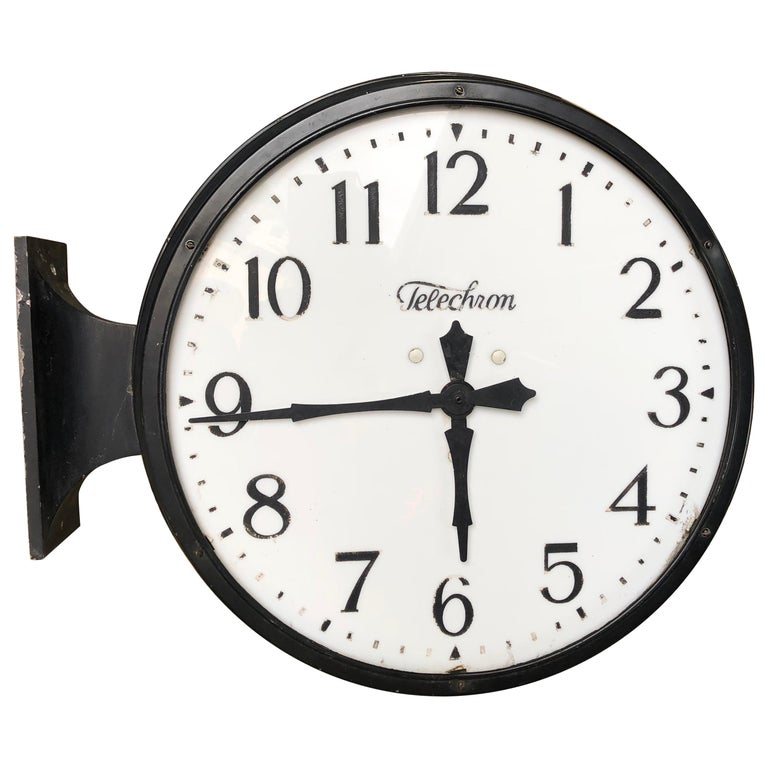 Antique Double Sided Milk Glass Train Station Clock For Sale at 1stDibs