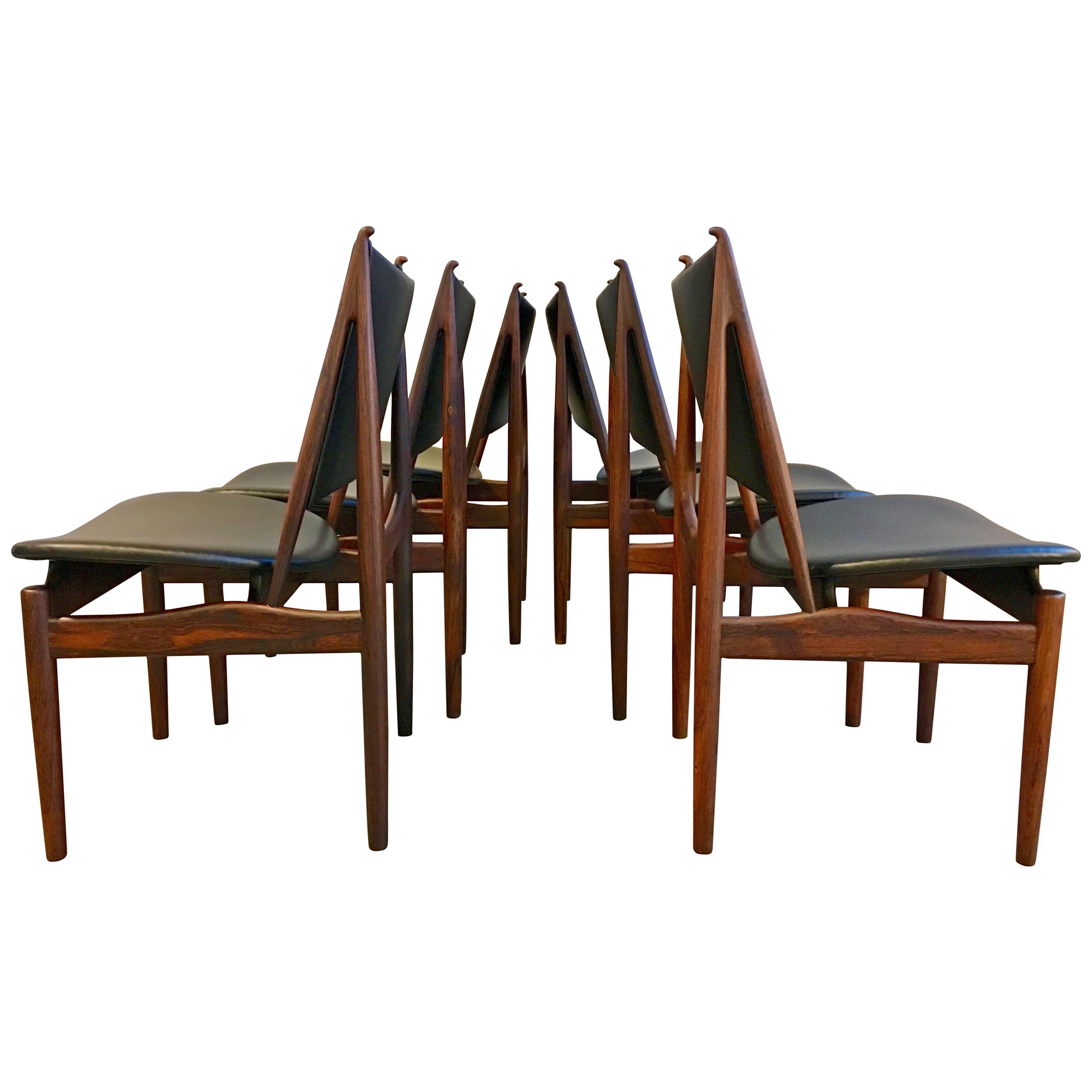 Authentic Finn Juhl Egyptian Chairs for Niels Vodder in Rosewood, Set of Six For Sale