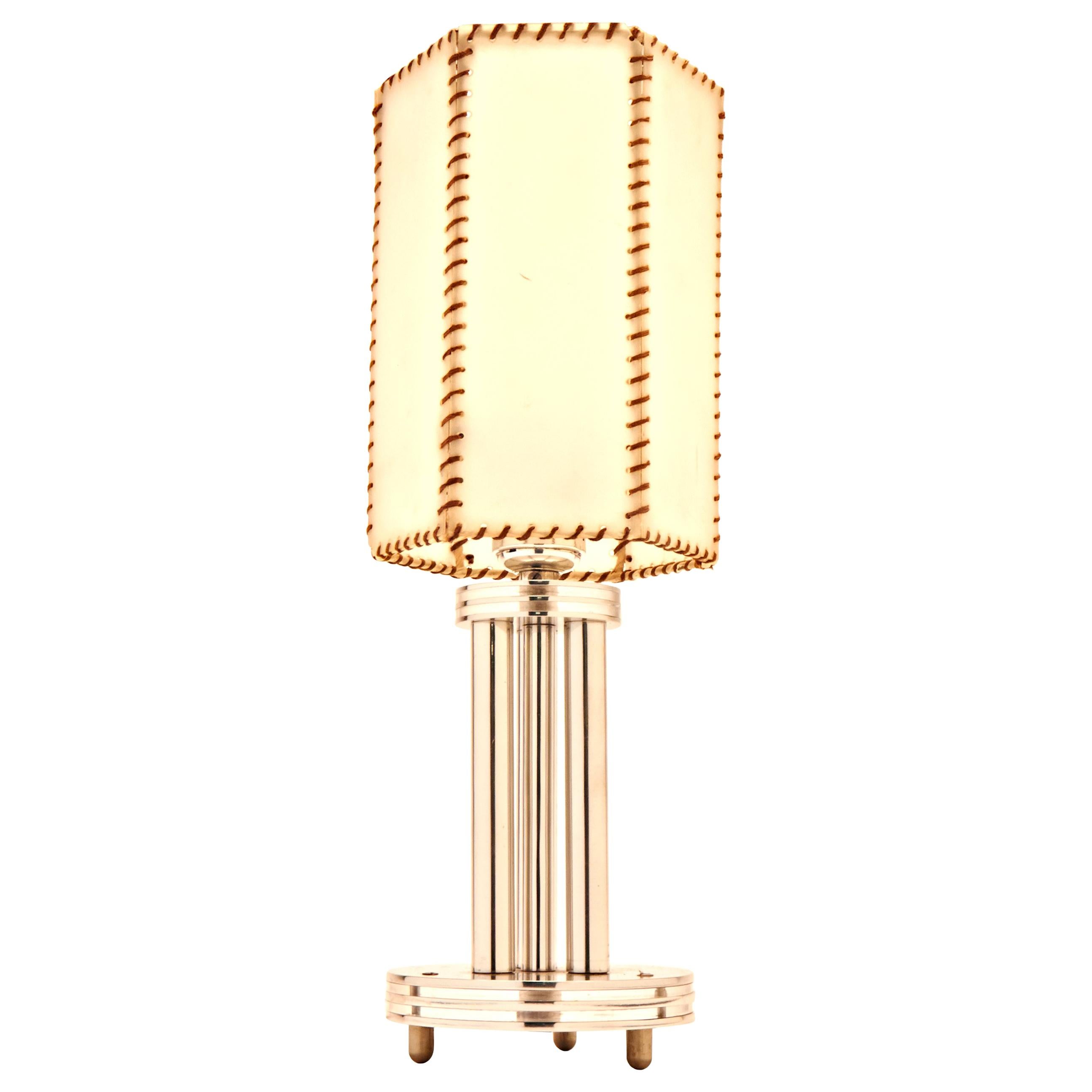 American Art Deco Studio Aluminum & Lucite Lamp with Gimped Hexagonal Shade For Sale