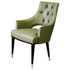 Dining Highback Armchair Reynolda Green Fiore Leather Midcentury, Luxury Details