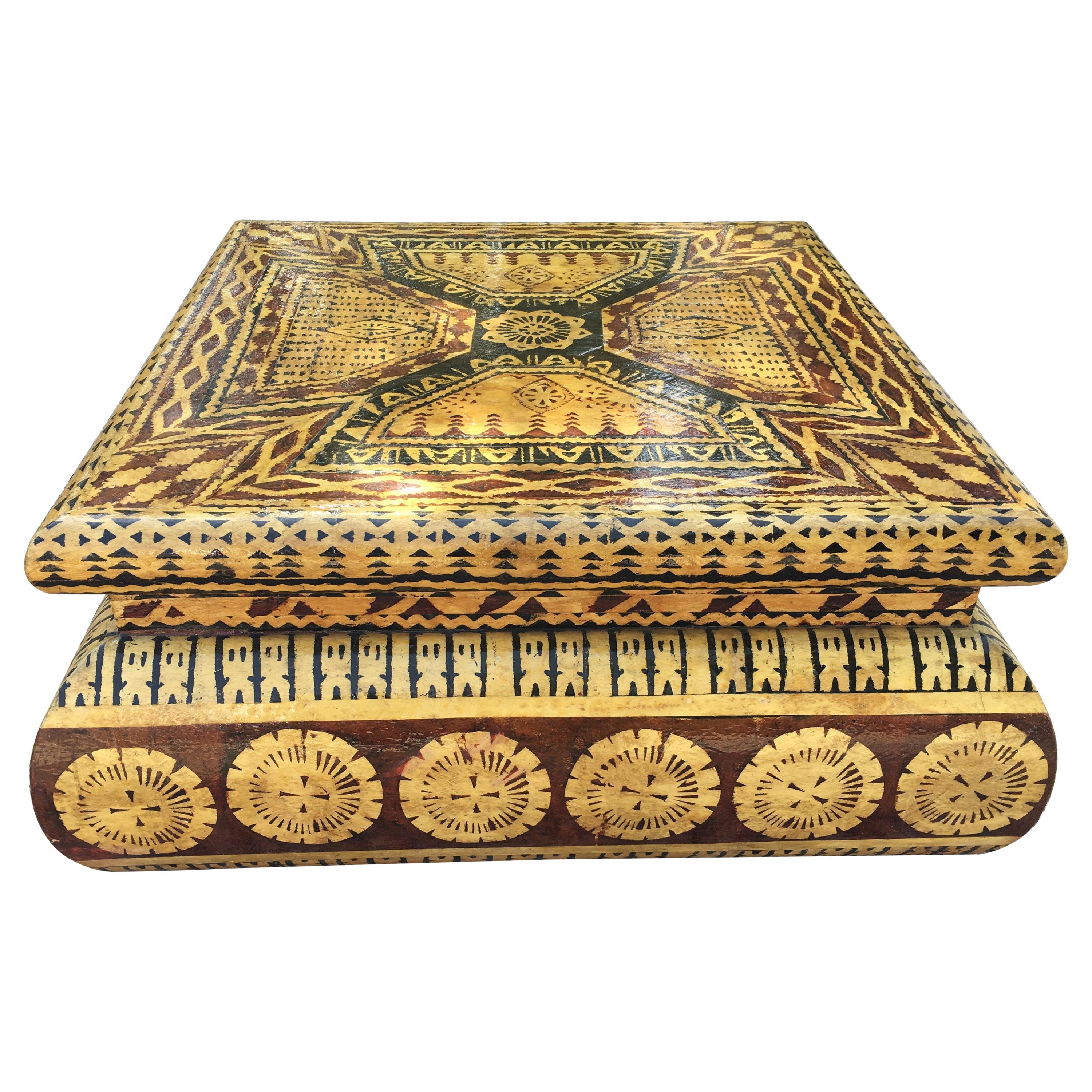 Karl Springer Style Coffee Table in Lacquered Batik Finish