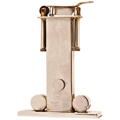 English Art Deco Chrome Plated Trench-Art Wheel and Flint Table Lighter