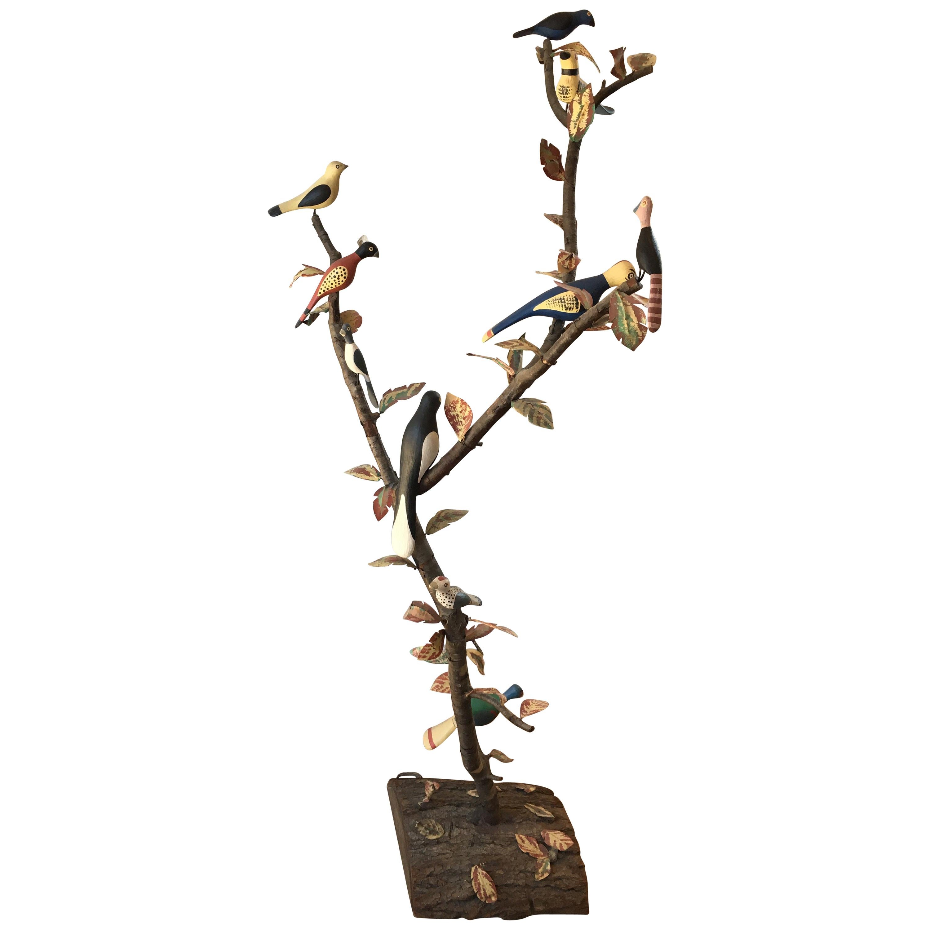 American Folk Art Tree with Birds by J. E. Neale, 20th Century