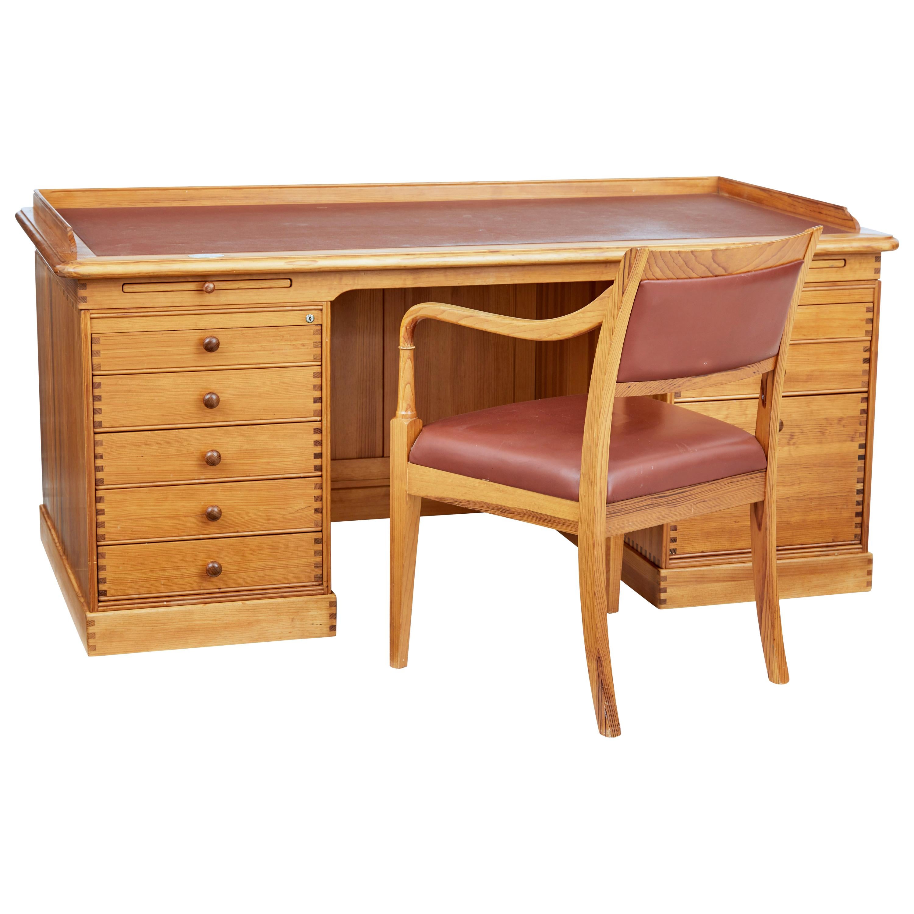 Late 20th Century Large Danish Pine Desk and Chair by Finn N Hansen