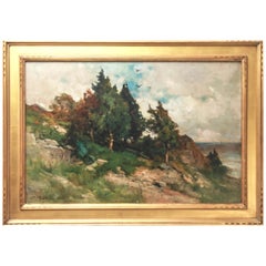 George H. Smilie 'Rocky Coastline With Trees' Oil on Canvas Landscape Painting