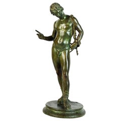 19th Century Bronze Figure, Narcissus after the Antique V. Gemito Foundry Naples