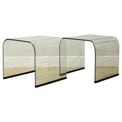 Pair of Etched Glass Waterfall Side Tables by Angelo Cortesi for Fiam of Italy