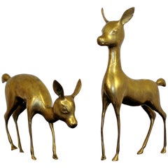Mid-Century Modern Hollywood Regency Pair of Brass Bambi Deer Sculpture, 1970s