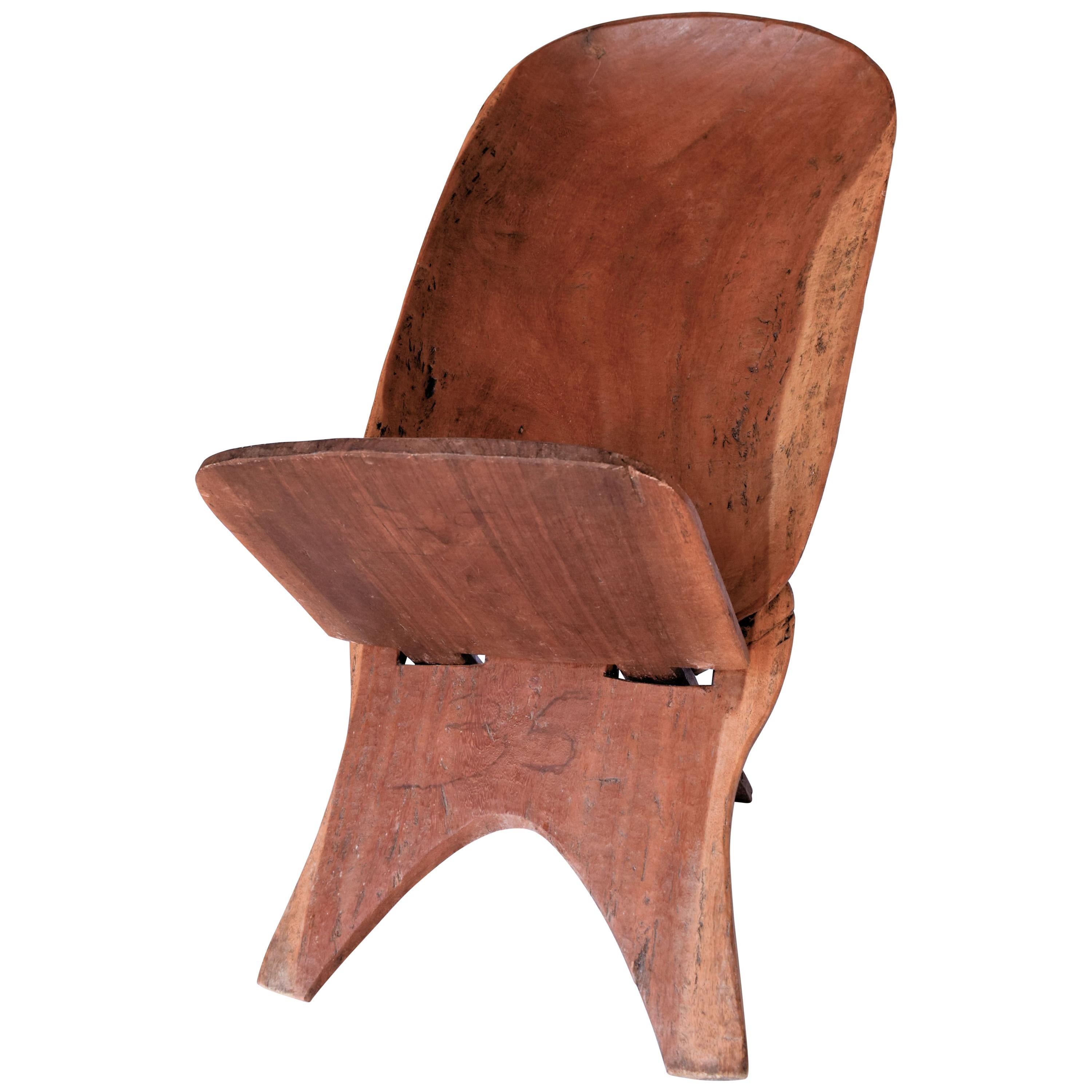 African Hand Carved Wooden Birthing Chair, 2 Piece