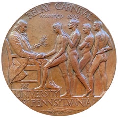 Vintage Rare Bronze Plaque Celebrating Penn Relays with Male Nudes, by Tait McKenzie