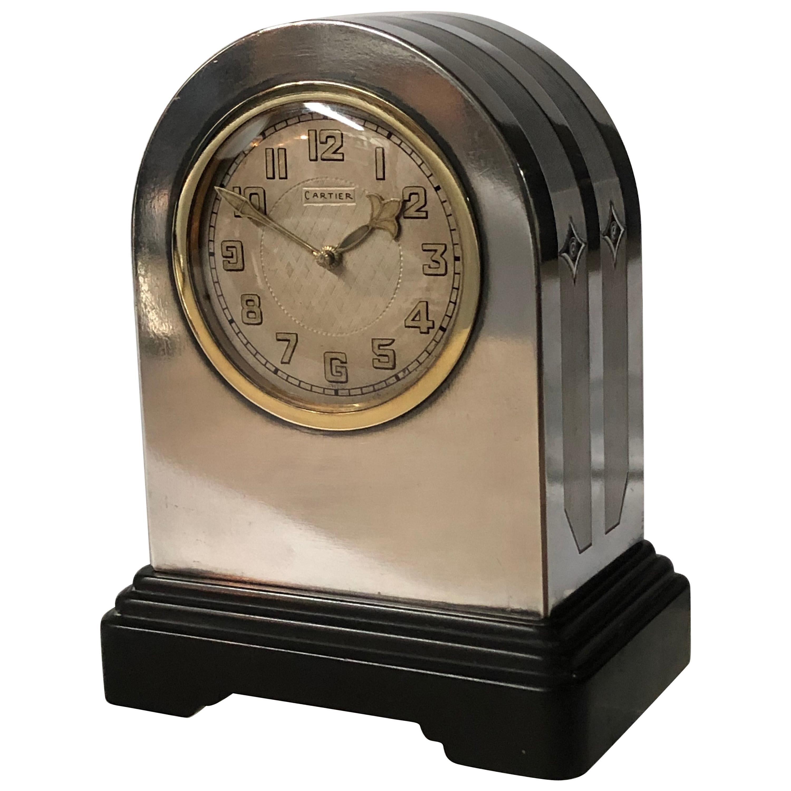 Cartier Sterling and 18-Karat Gold Clock