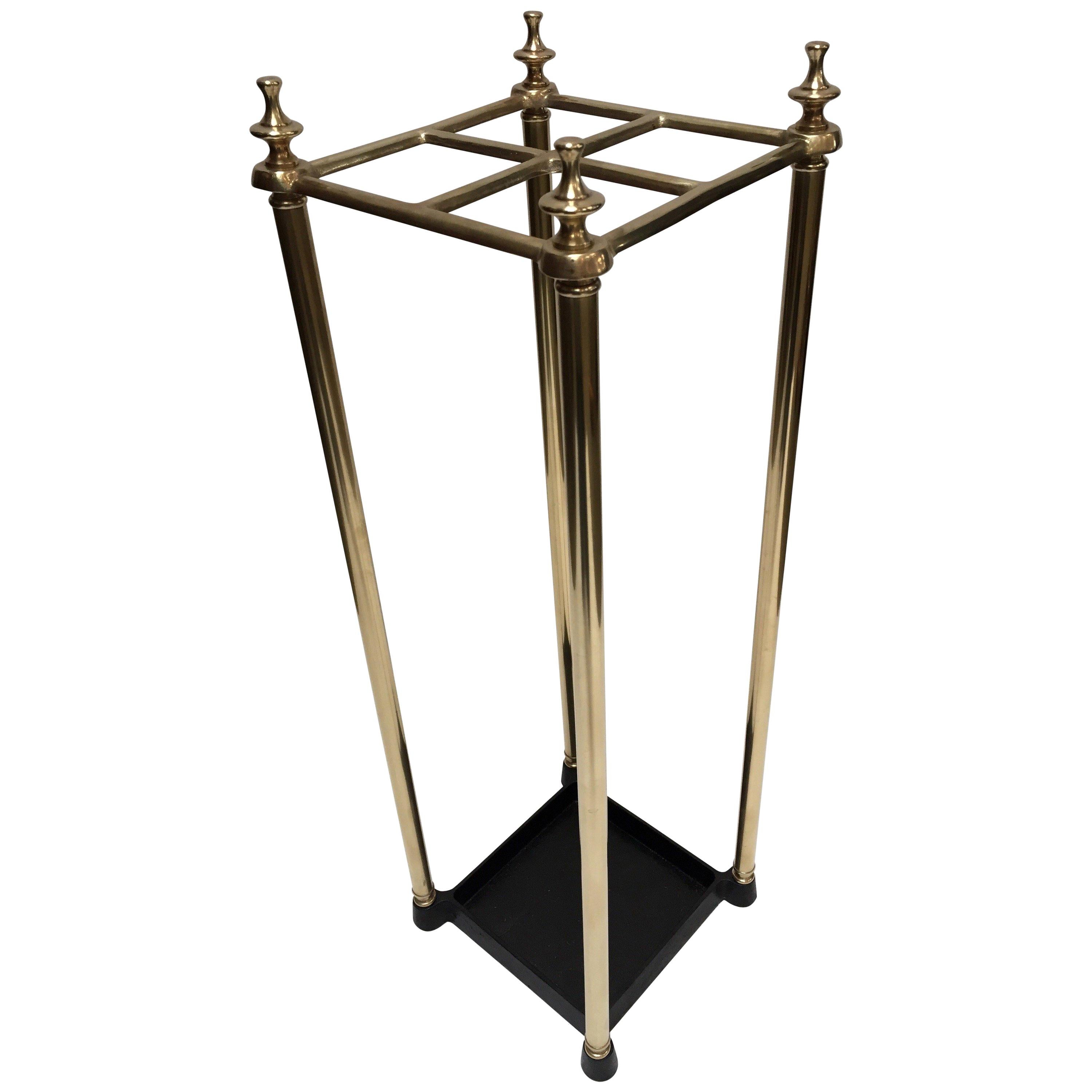 Victorian Polished Brass and Cast Iron Umbrella Stand Valet