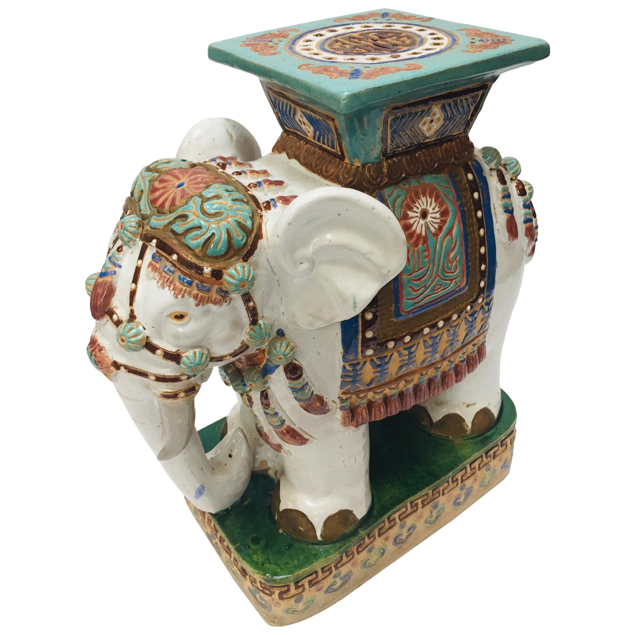 Chinese Hollywood Regency Ceramic Elephant Garden Stool