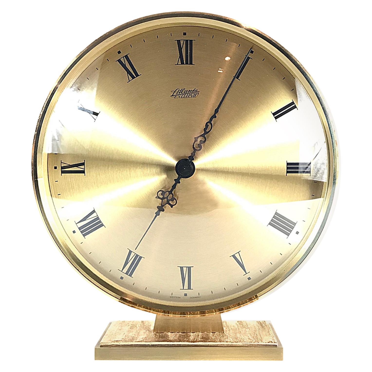 Large Atlanta Exclusiv Midcentury Moden Brass Table Clock, 1950s, Germany