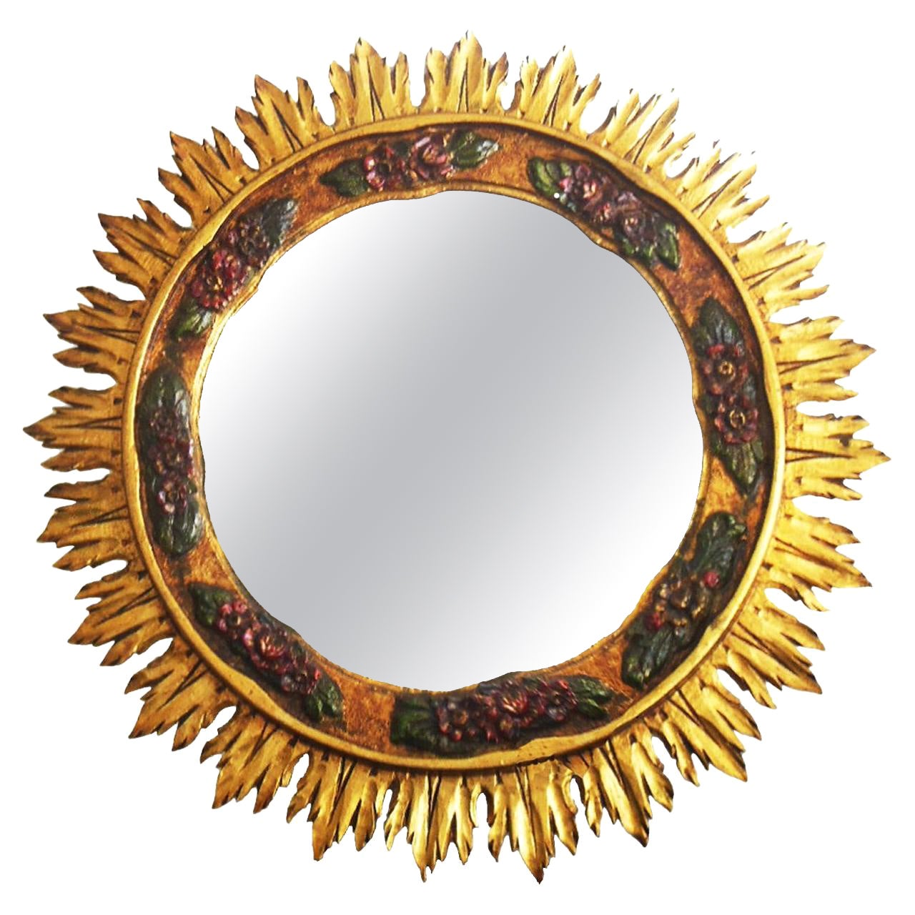  Art déco  Miroir doré à la feuille d'or et polychrome, 