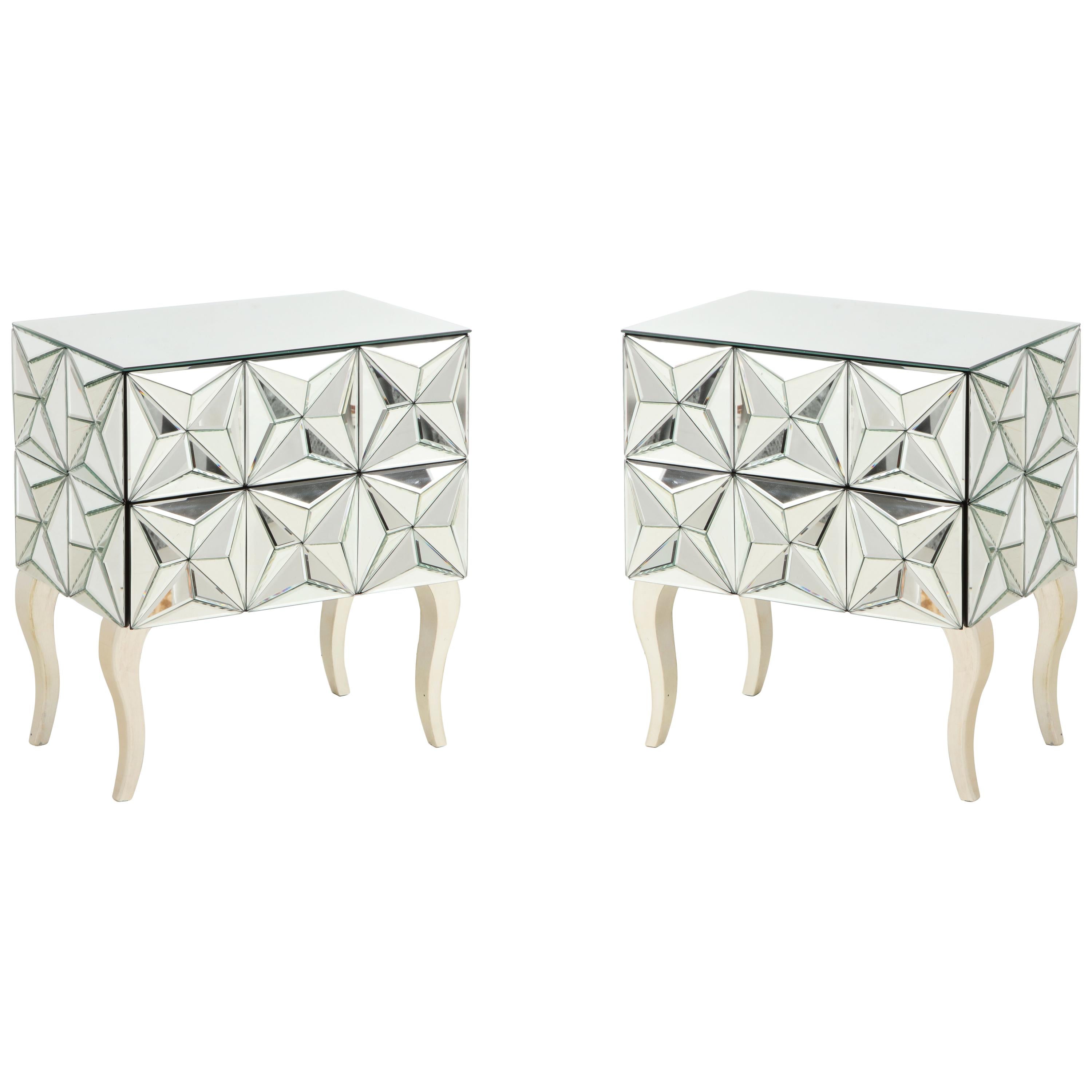 Dimensional Beveled Edge Mirrored Nightstands