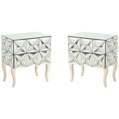 Dimensional Beveled Edge Mirrored Nightstands