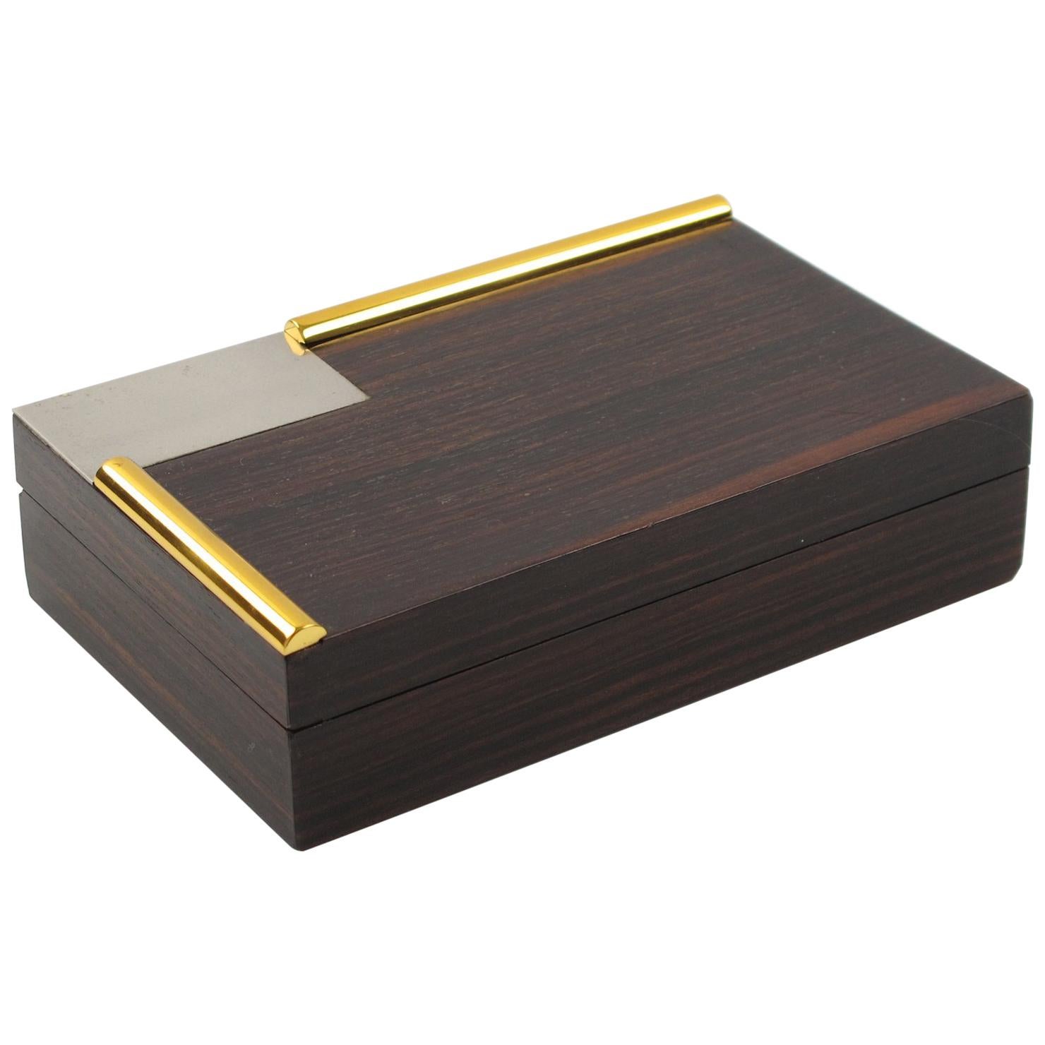 French Art Deco Macassar Wood Chrome Brass Box
