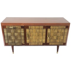 Petite Credenza in Mahogany and Woven Sea Grass Attributed to Edmond Spence