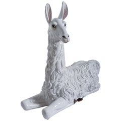 Vintage Large-Scale Hand Painted, Glazed Ceramic Llama, Italy, circa 1970