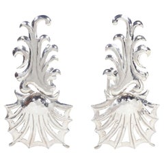 Vintage Art Deco Coastal Andirons in Hammered Nickel Plated Iron, c. 1980's