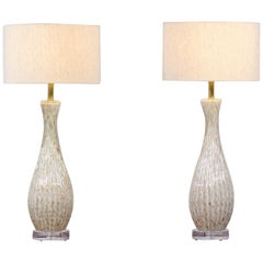 1950s Barbini Murano Bullicante Glass Lamps, a Pair