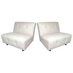 Pair of Elegant Hollywood Regency Lounge Chairs with Chevron Print